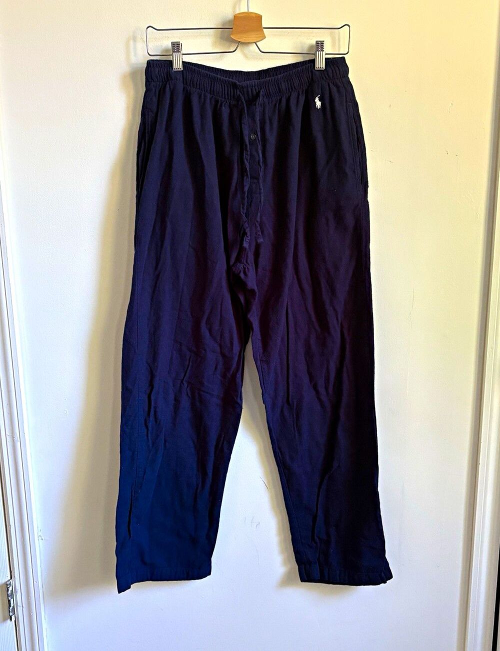 Polo Ralph Lauren Men's Navy Cotton Solid Drawstring Logo Pajama Pants M 32-34